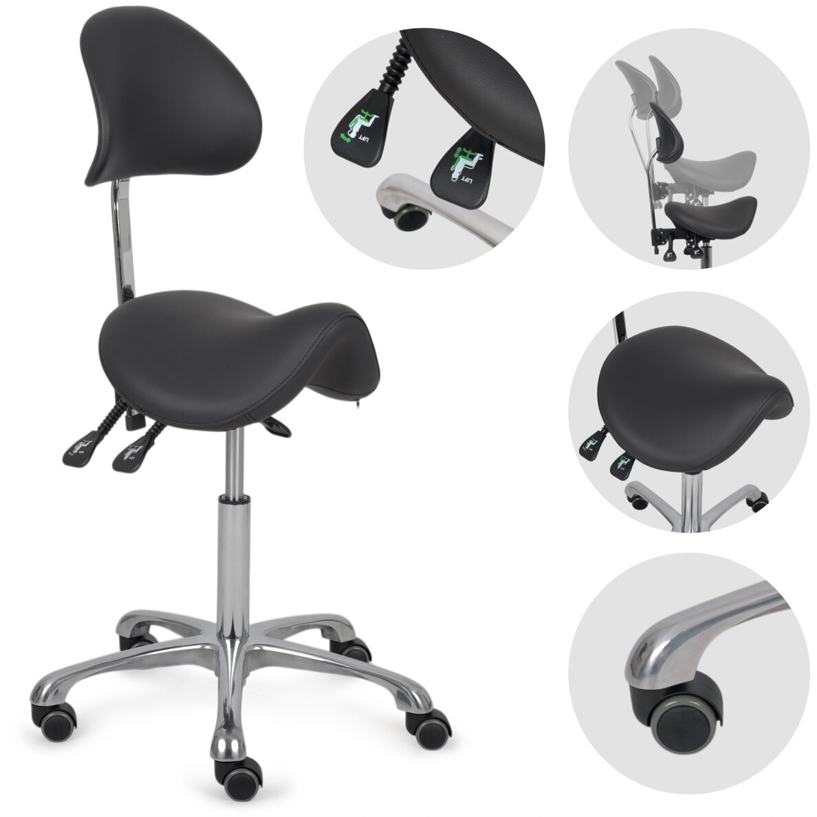 Professional Saddle-Style stool DIANA, Black Professional Saddle-Style stool DIANA, Black
