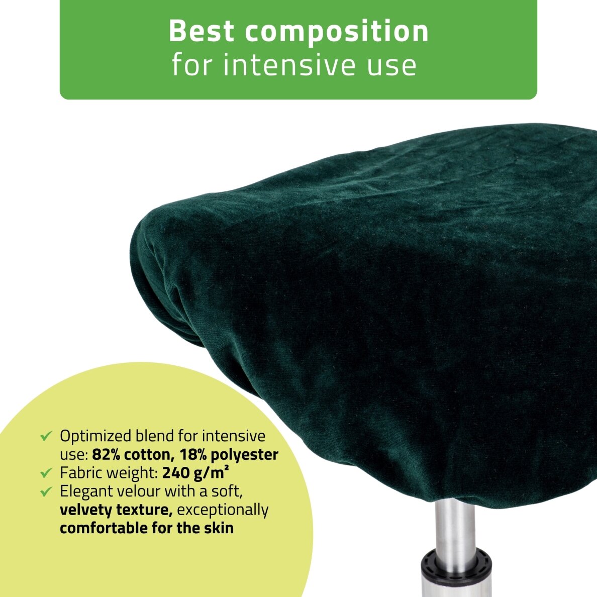 Велюровый чехол для мастерового стула типа «седло», зеленого цвета 2 Велюровый чехол для мастерового стула типа «седло», зеленого цвета 2