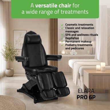 Профессиональное электрическое кресло-кровать для подологии ELARA PRO 6P, черное.