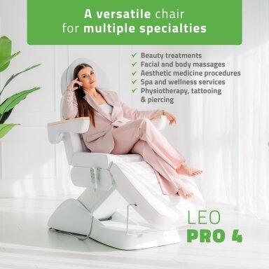 Профессиональное электрическое кресло-кровать для косметологов LEO PRO 4, белое.
