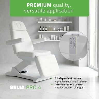 Профессиональное электрическое кресло-кровать для косметологов SELIA PRO 4, белое.