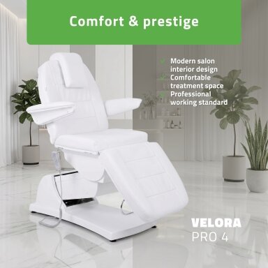 Профессиональная электрическая косметологическая кровать VELORA PRO 4, белая.