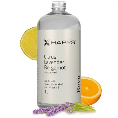 HABYS REYA revitalizing body massage oil with an energizing citrus and lavender scent, 1000 ml