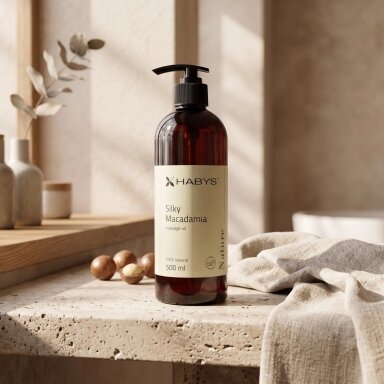 HABYS SILKY MACADAMIA natural massage oil from macadamia seeds, 500 ml HABYS SILKY MACADAMIA natural massage oil from macadamia seeds, 500 ml