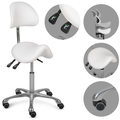 Professional Saddle-Style stool DIANA, white