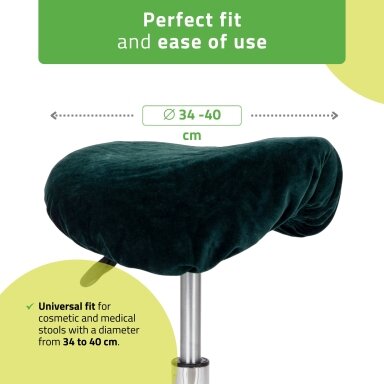 Velour cover for a saddle-style stool, green