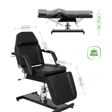Professional hydraulic chair-bed ALORA for cosmetology, massage and tattoo procedures, black 9