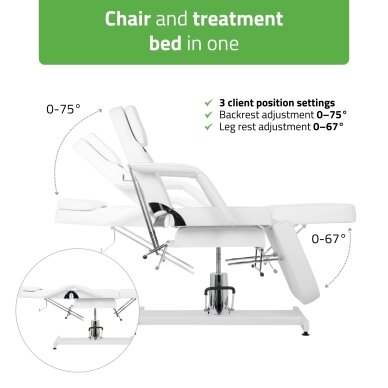 Professional hydraulic chair-bed ALORA for cosmetology, massage and tattoo procedures, white 3