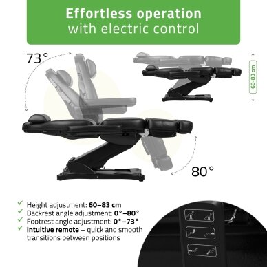 Профессиональное электрическое кресло-кровать для подологии ELARA PRO 6P, черное. 9