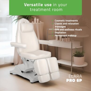 Профессиональное электрическое кресло-кровать для подологии ELARA PRO 6P, белое. 1