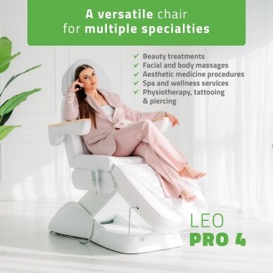 Профессиональное электрическое кресло-кровать для косметологов LEO PRO 4, белое. 1