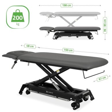 EVERO CROSS X4 ERGO profesionalus elektrinis masažo ir kineziterapijos gultas su kojiniu valdymu, pilkos spalvos 9