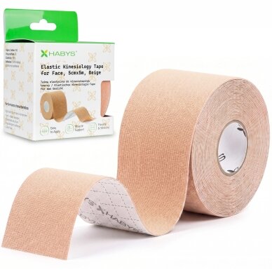 FACE elastinė kineziologinė juosta veidui, 5 cm × 5 m, kreminės spalvos