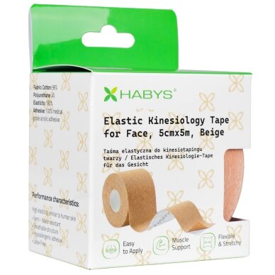 FACE elastinė kineziologinė juosta veidui, 5 cm × 5 m, kreminės spalvos 6 FACE elastinė kineziologinė juosta veidui, 5 cm × 5 m, kreminės spalvos 6