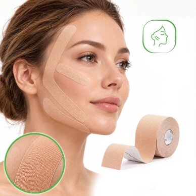 FACE elastinė kineziologinė juosta veidui, 5 cm × 5 m, kreminės spalvos 4 FACE elastinė kineziologinė juosta veidui, 5 cm × 5 m, kreminės spalvos 4