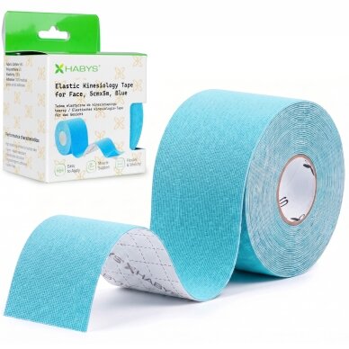 FACE elastinė kineziologinė juosta veidui, 5 cm × 5 m, mėlynos spalvos FACE elastinė kineziologinė juosta veidui, 5 cm × 5 m, mėlynos spalvos