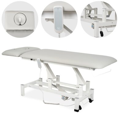 FORTIS 2 ERGO professional electric 2-part massage and physiotherapy bed with manual control, light gray
