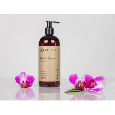 HABYS GAYA ORCHID BLOOM saulėgražų masažo aliejus su vitaminu E orchidėjų aromatu, 400 ml 3 HABYS GAYA ORCHID BLOOM saulėgražų masažo aliejus su vitaminu E orchidėjų aromatu, 400 ml 3