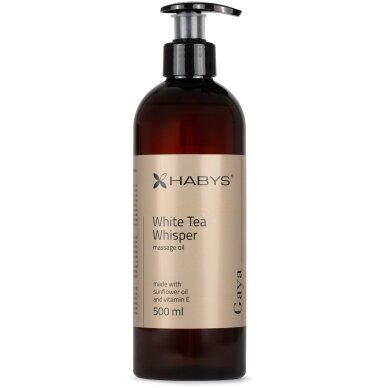 HABYS GAYA WHITE TEA WHISPER masažo aliejus su saulėgrąžų aliejumi ir vitaminu E, 500 ml 2