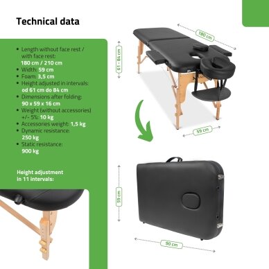 Professional folding massage and rehabilitation table LIRA, black 4