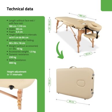 Professional folding massage and rehabilitation table LIRA, beige 4