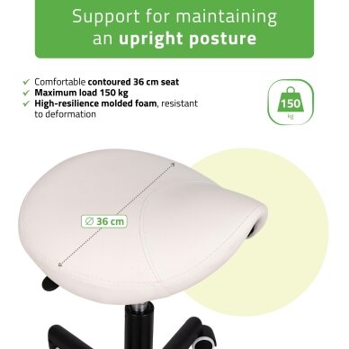 Profesionali meistro kėdė - balnas kosmetologams LUMO, baltos spalvos 1 Profesionali meistro kėdė - balnas kosmetologams LUMO, baltos spalvos 1