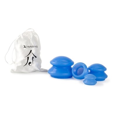 Vacuum silicone anti-cellulite massage cups, 4 different sizes, blue