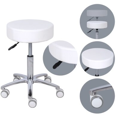 Profesionali meistro kėdutė su ratukais MOBI, baltos spalvos