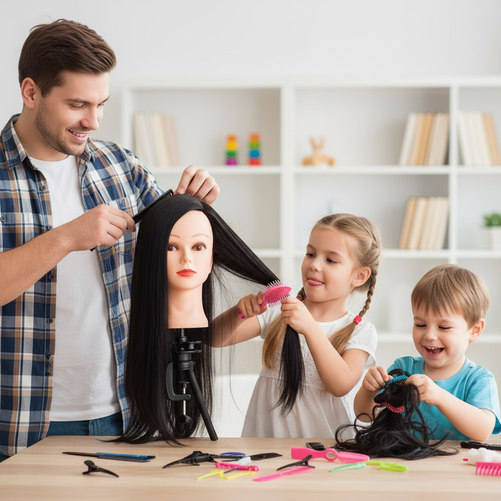 Training head IZA BLACK 60cm, thermal hair 6 Training head IZA BLACK 60cm, thermal hair 6