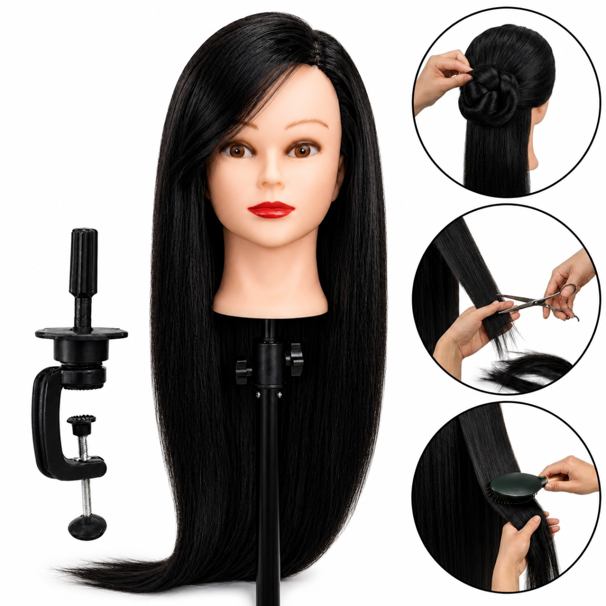 Training head IZA BLACK 60cm, thermal hair