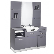 GABBIANO professional shelving system for hairdressers and barbershops with head washer and mirror B085, gray color