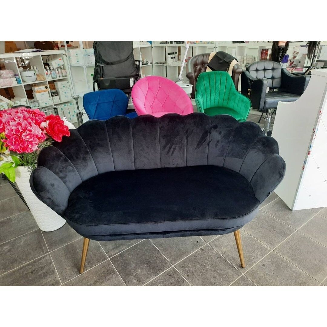 Beauty salon waiting sofa REY, black velor 7 Beauty salon waiting sofa REY, black velor 7