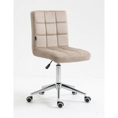 Grožio salono kėdė stabiliu pagrindu arba su ratukais HR7009N, kreminės spalvos aksomas 7