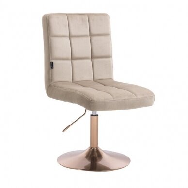 Grožio salono kėdė stabiliu pagrindu arba su ratukais HR7009N, kreminės spalvos aksomas 9