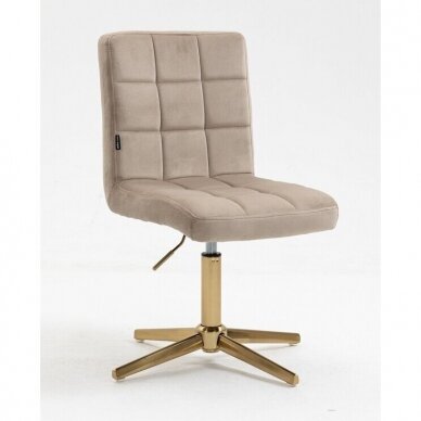 Grožio salono kėdė stabiliu pagrindu arba su ratukais HR7009N, kreminės spalvos aksomas 10