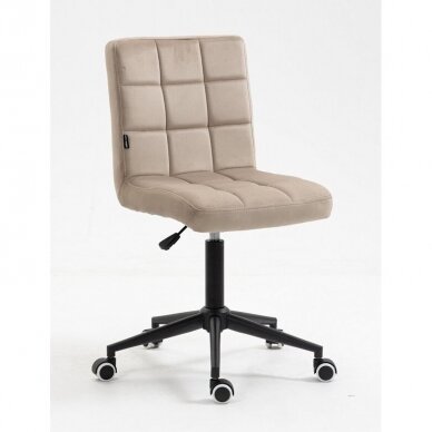 Grožio salono kėdė stabiliu pagrindu arba su ratukais HR7009N, kreminės spalvos aksomas 13