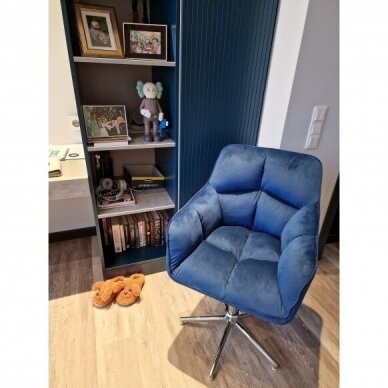 Grožio salono kėdė su ratukais HR550K, mėlynas veliūras