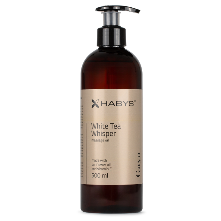 HABYS GAYA WHITE TEA WHISPER masažinis aliejus su saulėgrąžų aliejumi ir vitaminu E, 500 ml 1 HABYS GAYA WHITE TEA WHISPER masažinis aliejus su saulėgrąžų aliejumi ir vitaminu E, 500 ml 1