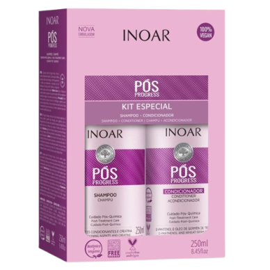 INOAR POS PROGRESS DUO KIT rinkinys po tiesinimo keratinu procedūrų, 2x250 ml INOAR POS PROGRESS DUO KIT rinkinys po tiesinimo keratinu procedūrų, 2x250 ml