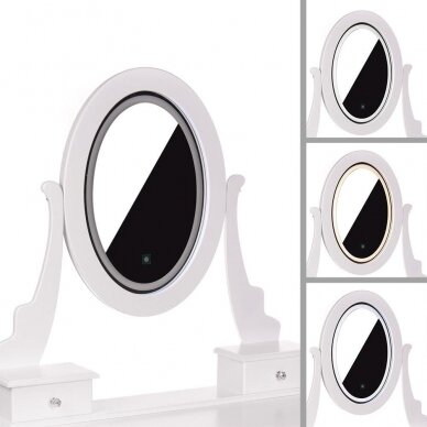 Makiažo staliukas KARI su LED veidrodžiu ir kėdute, baltos spalvos 2