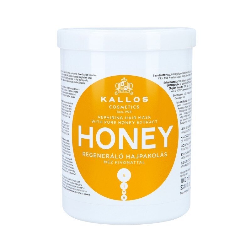 KALLOS KJMN HONEY REPAIRING MASK regeneruojanti plaukų kaukė su medumi,1000 ml KALLOS KJMN HONEY REPAIRING MASK regeneruojanti plaukų kaukė su medumi,1000 ml