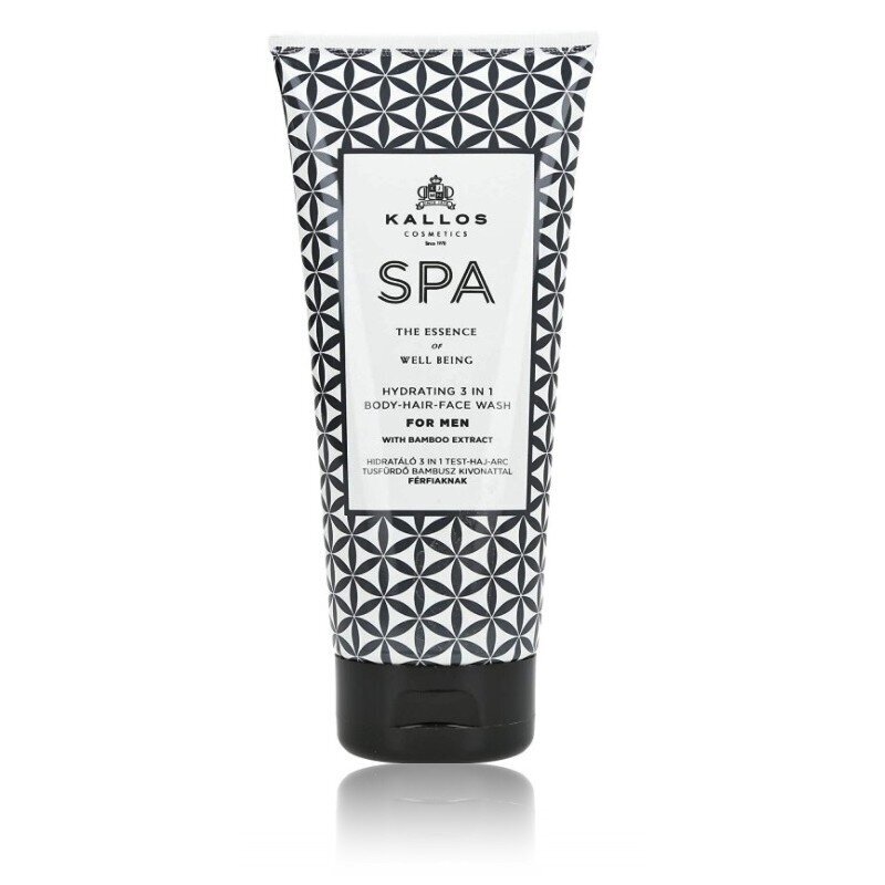 KALLOS SPA 3in1 Body-Hair-Face Wash drėkinamasis kūno prausiklis vyrams, 200 ml.