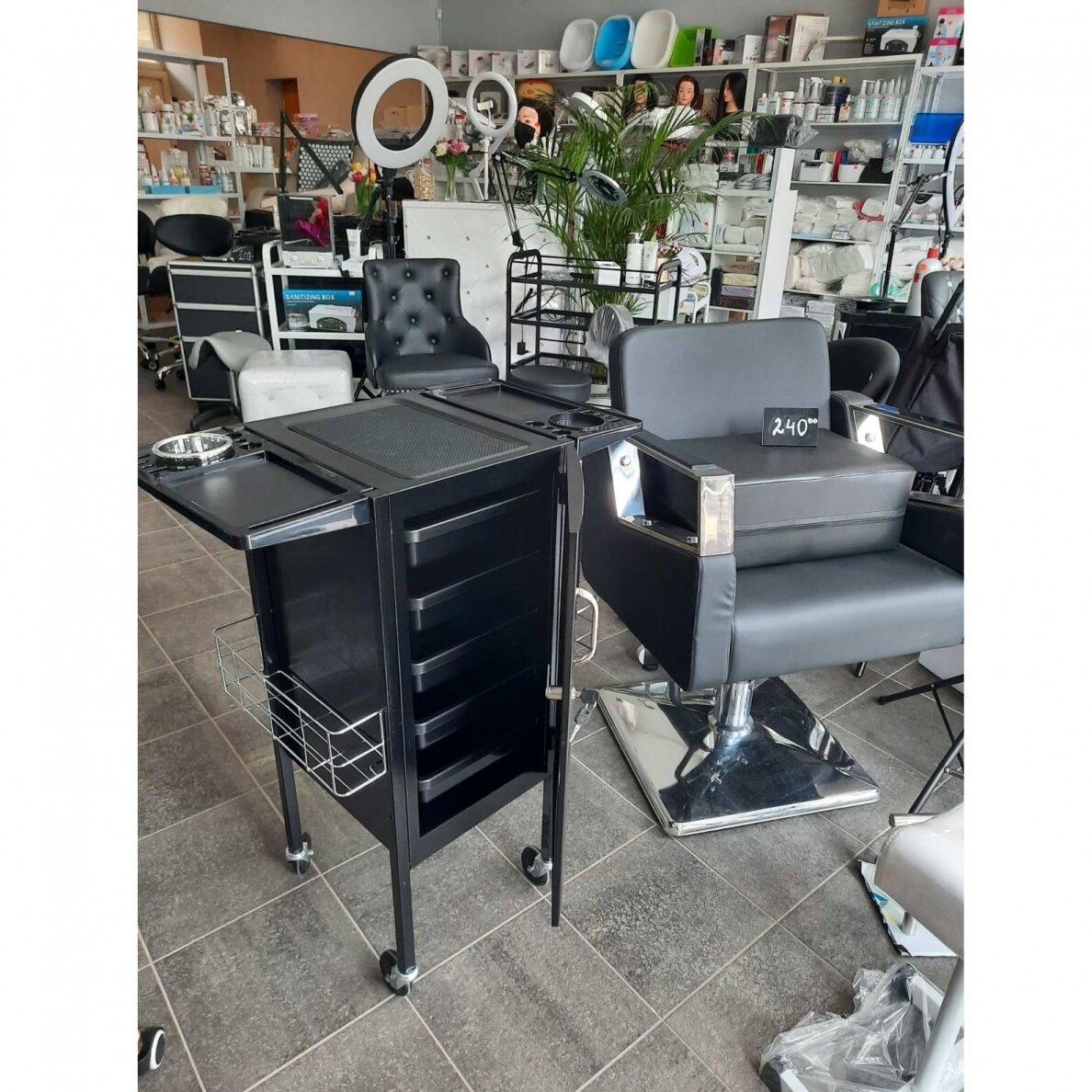 Professional barber and hair stilist trolley GABBIANO DELUXE 500, black color 12 Professional barber and hair stilist trolley GABBIANO DELUXE 500, black color 12