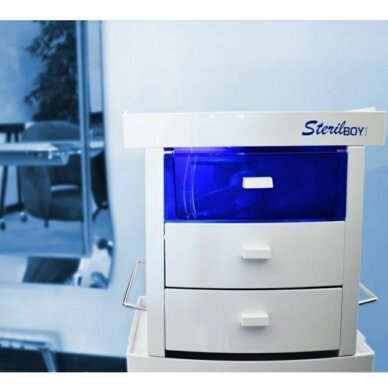 Professional hairdressing trolley STERILBOY with UVC sanitizer drawer, white color 1