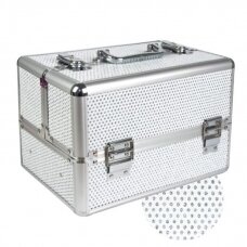 Cosmetic case, M with zircon decoration,silver color