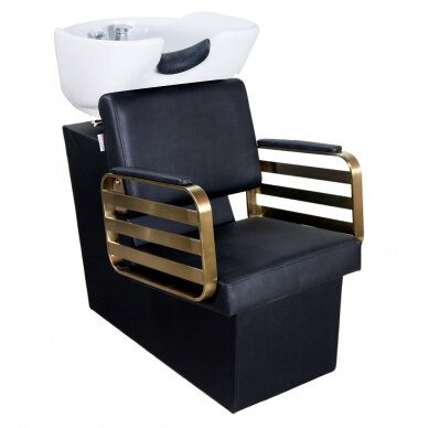 Kirpyklos baldų komplektas: profesionali galvos plautuvė + 2x LUKE kirpėjo hidraulinės kėdės CALISSIMO 3