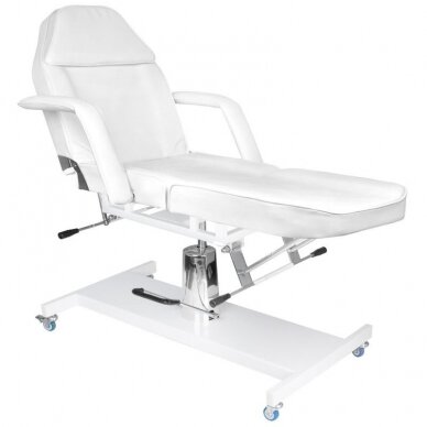 Profesionali hidraulinė kosmetologinė kėdė-lova su ratukais, baltos spalvos