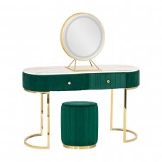 Make-up table with a gold frame, decorated with green velor