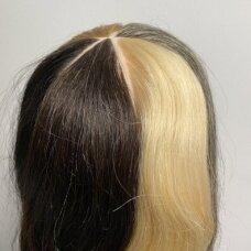 Manekeno galva su 100% natūraliais įvairių spalvų plaukais, ilgis 46 cm