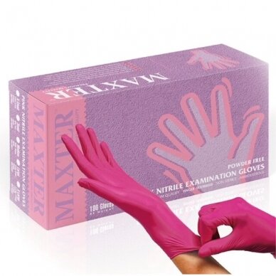 MAXTER одноразовые нитриловые перчатки, розового цвета